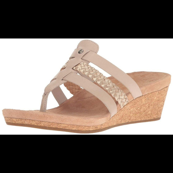 UGG Shoes - UGG Maddie Taupe Braided Wedge Heel Sandals Size 7
